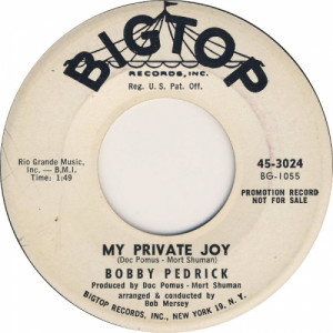 Bobby Pedrick Jr. - My Private Joy / Summer Nights [Vinyl] - 7 Inch 45 RPM - Vinyl - 7"