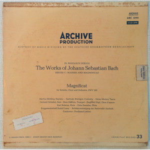 Ferdinand Leitner - Johann Sebastian Bach ‎– Magnificat (For Soloists Choir And Orchestra BWV 24 - Vinyl - LP