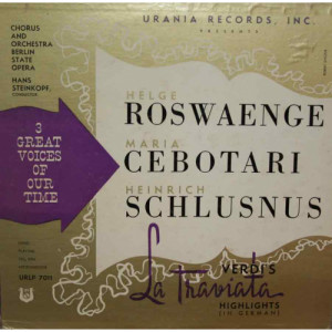 Hans Steinkopf - Verdi: La Traviata (In German) - Roswaenge; Cebotari; Schlusnus - Berlin State O - Vinyl - LP