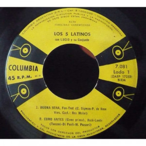 Los Cinco Latinos Con Lucio Y Su Conjunto - Buona Sera/ Como Antes/ Tu Eres Mi Destino/ Aquella Serenata - Vinyl - EP
