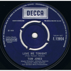 Tom Jones - Love Me Tonight  / Hide And Seek - Vinyl - 7"